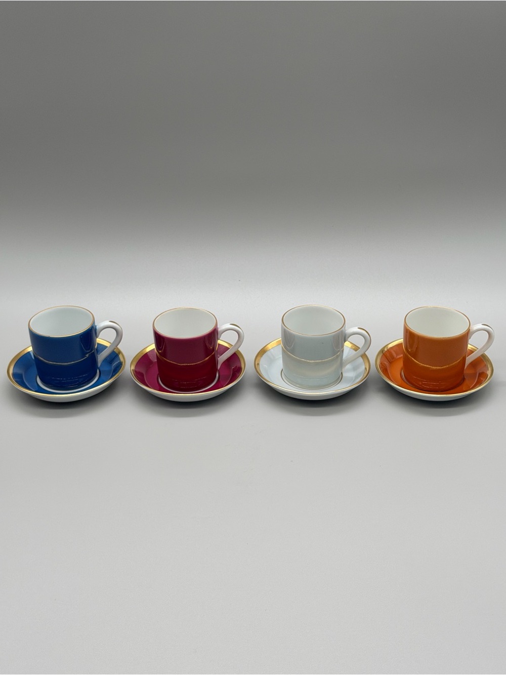 *4* VTG Verbano Argentina Porcelain Demitasse Espresso Cups Saucers Jewel Tones